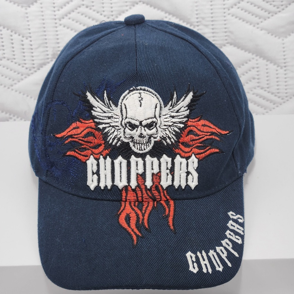 Choppers Motorcycle Cap Mens Rare Logo Skull Wings hook-n-loop‎ adjust Collector